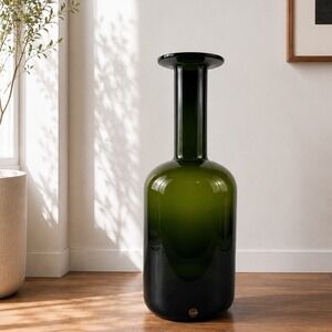Holmegaard Gulvase 19.5" Olive Green Glass Vase Otto Brauer Danish Modern MCM